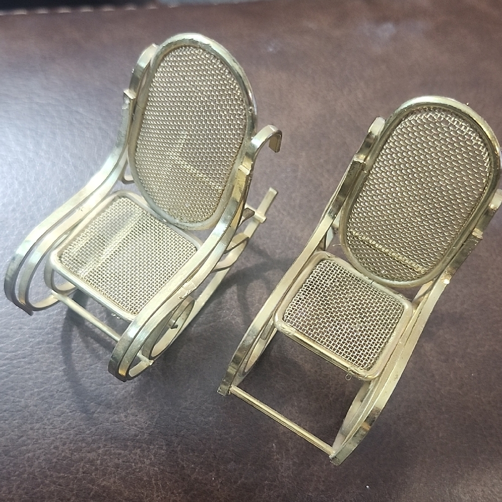 Two Miniature Gold Rocking Chairs
